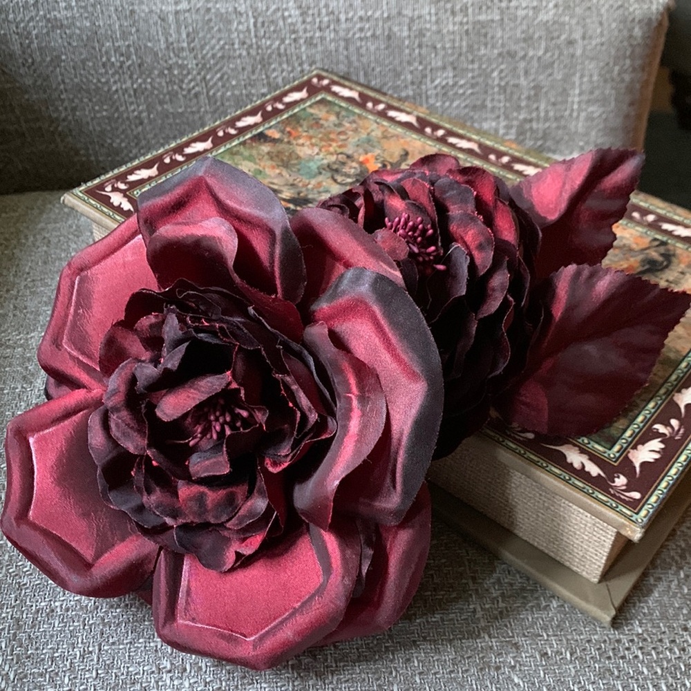 Coldwater Creek silk oversized statement scarlet corsage.